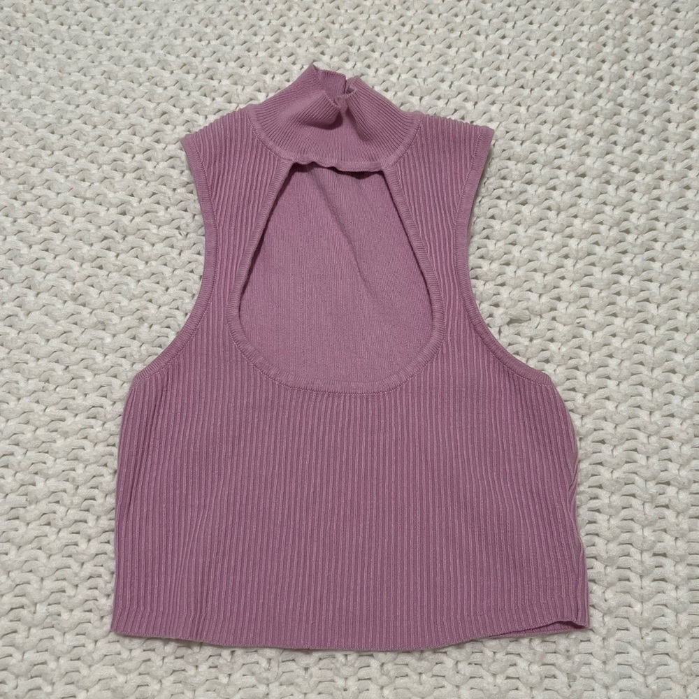 Light pink cropped turtle neck with cut out